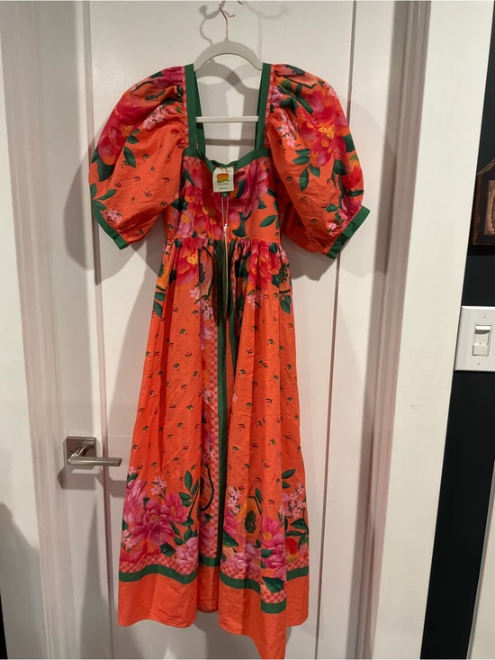 FARM Rio Dresses & Skirts - FARM Rio Orange Floral Maxi Dress with Green Trim